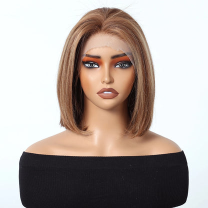 Human Hair Wigs HD 13x4 Lace Frontal Wig Short Straight Bob Hair Light Brown Blonde Mixed Piano Wig for Afro Women Use Brazilian