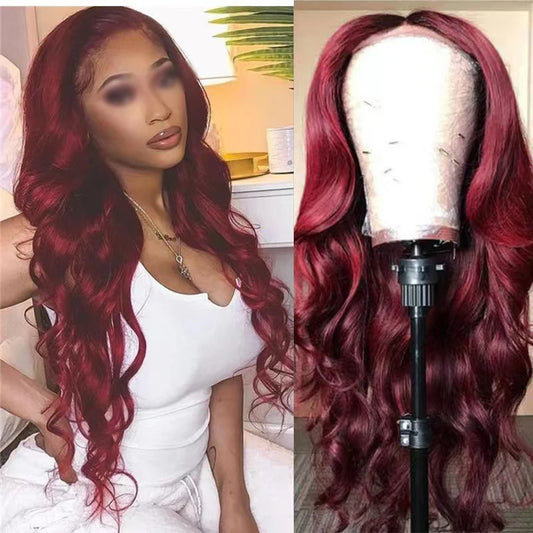 European Style Wine Red Big Wave Curly Hair Women's Full Wig High-temperature Silk Daily Wear Festival Party Supplies Long Wigs
