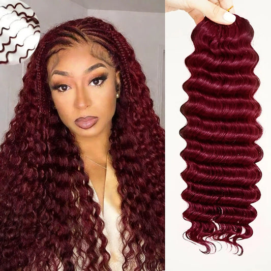 Burgundy Color 100% Human Hair Deep Wave Feather Hair Extensions Knotless Pre-Separated Crochet Hair Extensions For Daily Use