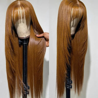Black Layered Cut Lace Front Wig With Bangs Straight Lace Frontal Wigs 13x4 Glueless PrePlucked Hd Lace Wig Synthetic For Women