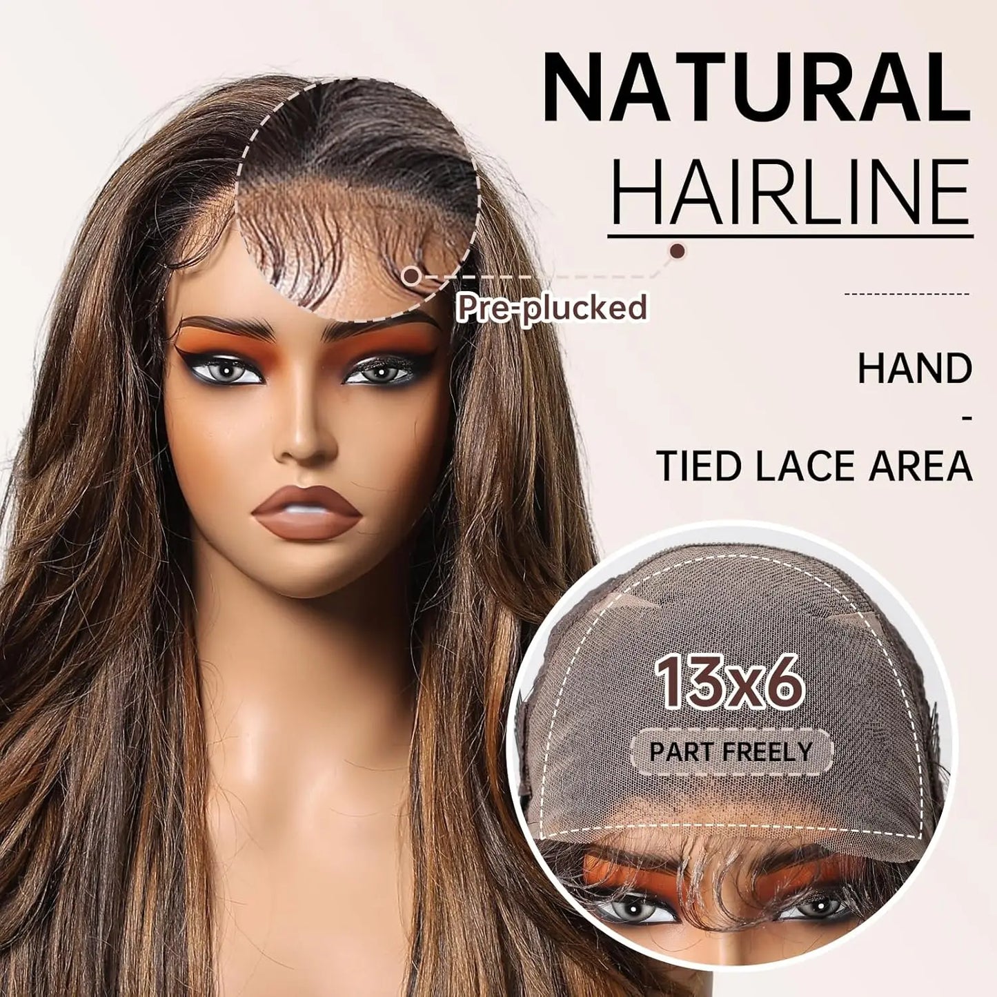 Long Curly 13*6 Lace Front Wigs Dark Brown Highlight Synthetic Wig with Baby Hair Heat Resistant Daily Lace Wig for Afro Women