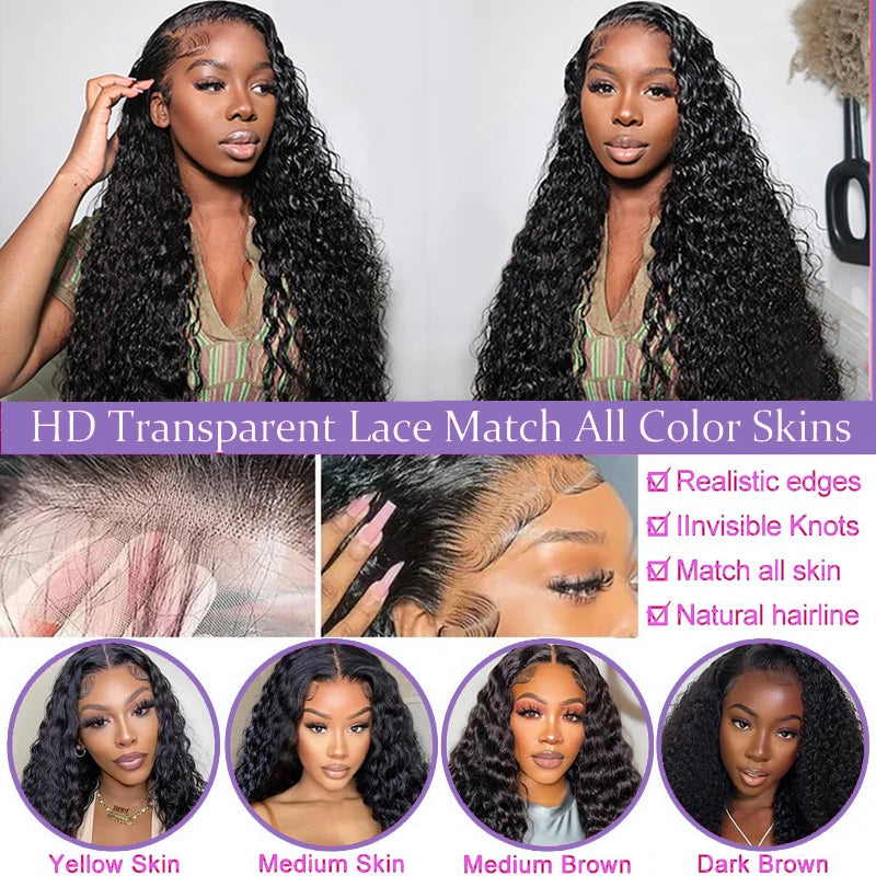 Karyssa Deep Wave 13x4 4x4 Hd Lace Frontal Wig Natural Hairline Pre Plucked Loose Curly Human Hair 220% Density For Women