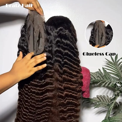 Human Hair Ombre Black Brown Deep Wave Wig Ready to Wear 13x4 HD Lace Front Glueless Wig for Woman T1B/4 Colored Deep Wave Wigs