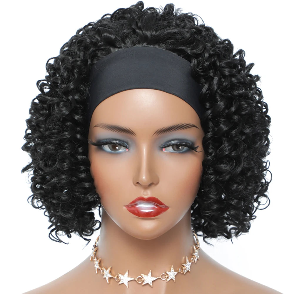 Short Glueless Wig Soft Kinky Curly Headband Wigs Afro Deep Wave Synthetic Hair Wig for Women & Girls Natural pelucas para mujer