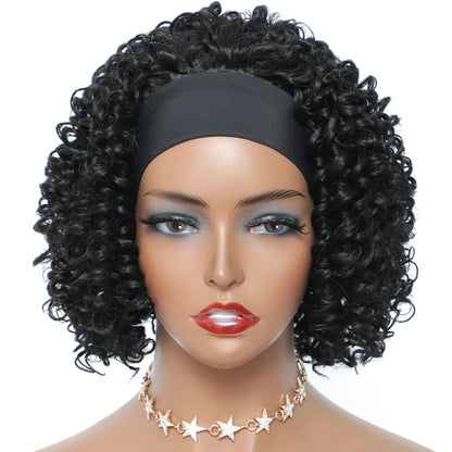 Short Glueless Wig Soft Kinky Curly Headband Wigs Afro Deep Wave Synthetic Hair Wig for Women & Girls Natural pelucas para mujer