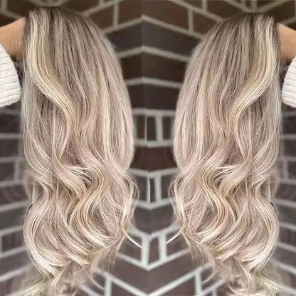 100 Human Hair Highlight Wigs Dark Roots Colored Ash Blonde Wave Human Hair Wigs 13x4 Lace Front Wigs for Women Pre Plucked Hair