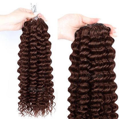 Color Brown Burmese Water Wave Braiding Hair Knotless Pre-Separated Deep Curly Feather Crochet Human Hair Extensions Invisible