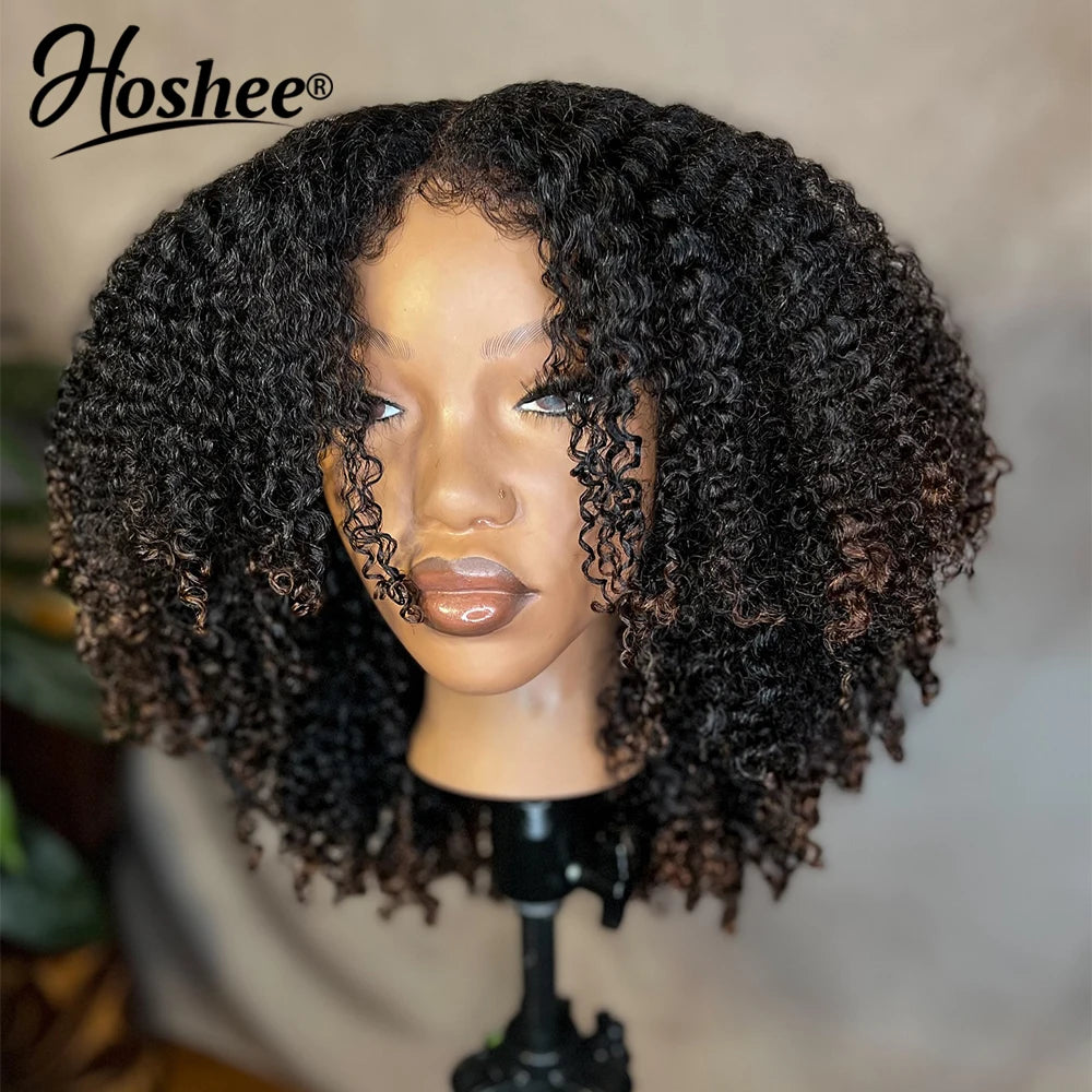 Ombre Brown Glueless Wigs Human Hair 250% Afro Curly Human Hair Wigs For Women Pre Plucked 13x4 Pre-Cut Lace Frontal Wig Virgin