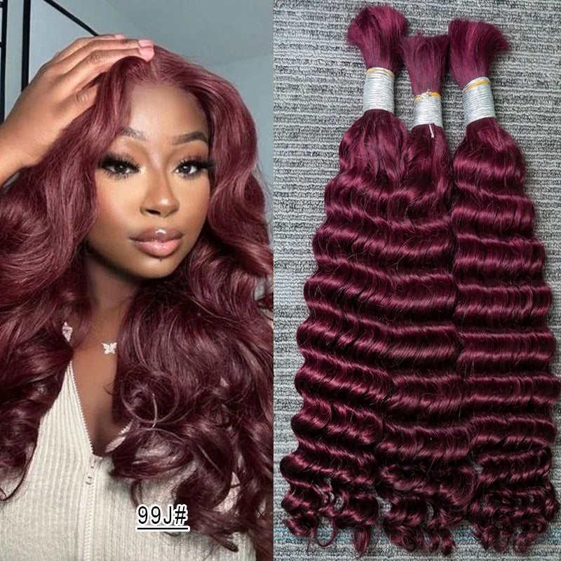 Curly Deep Wave Hair Bulks for Boho Braids 100% Human Hair Extensions No Weft Blonde Red 613 27-613 Vietnamese Hair 30inch