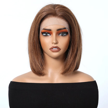 Human Hair Wigs HD 13x4 Lace Frontal Wig Short Straight Bob Hair Light Brown Blonde Mixed Piano Wig for Afro Women Use Brazilian