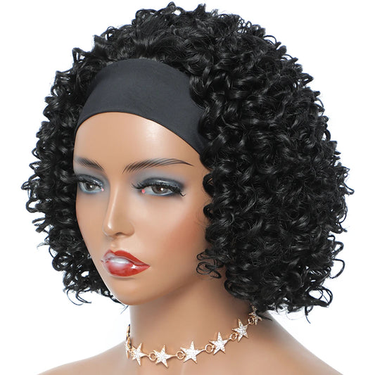 Short Glueless Wig Soft Kinky Curly Headband Wigs Afro Deep Wave Synthetic Hair Wig for Women & Girls Natural pelucas para mujer