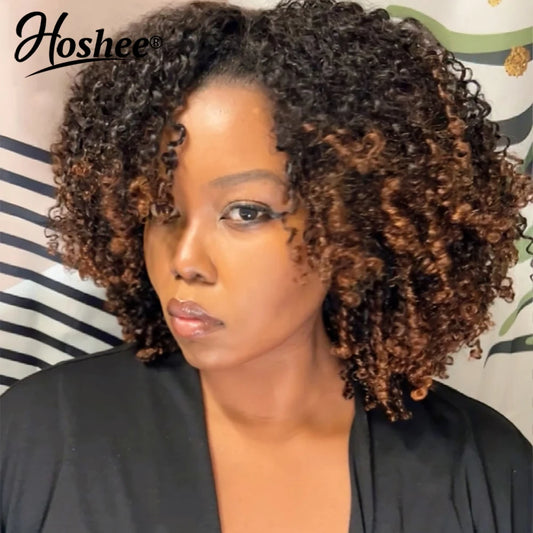 Ombre Brown Glueless Wigs Human Hair 250% Afro Curly Human Hair Wigs For Women Pre Plucked 13x4 Pre-Cut Lace Frontal Wig Virgin