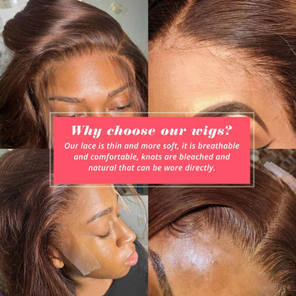13x4 Lace Front Wig Bob Human Hair Brown Straight 180% Full Density Transparent Lace Frontal Wigs Bob Hair Lace Front Wig
