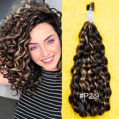 Curly Deep Wave Hair Bulks for Boho Braids 100% Human Hair Extensions No Weft Blonde Red 613 27-613 Vietnamese Hair 30inch
