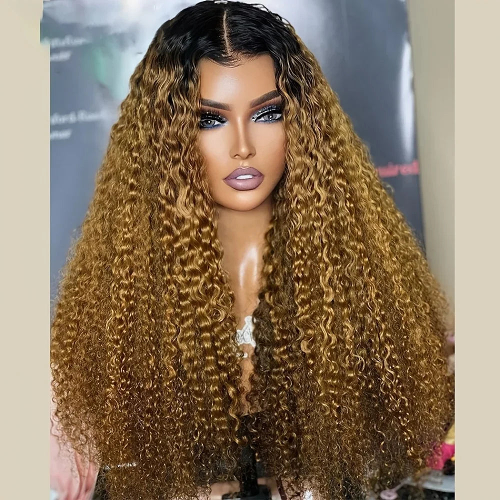 26inch 180Density Soft Kinky Curly Blond Lace Front Wig for Women with Baby Hair Synthetic Heat Resistant Glueless Wigs