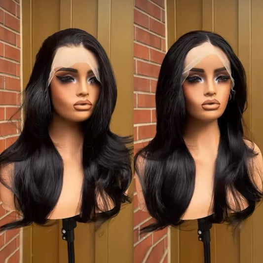 Black Lace Front Wig Long Natural Wave Synthetic Hair 13x4 Frontal Lace Wigs for Women Natural Hairline Daily Wear Cosplay