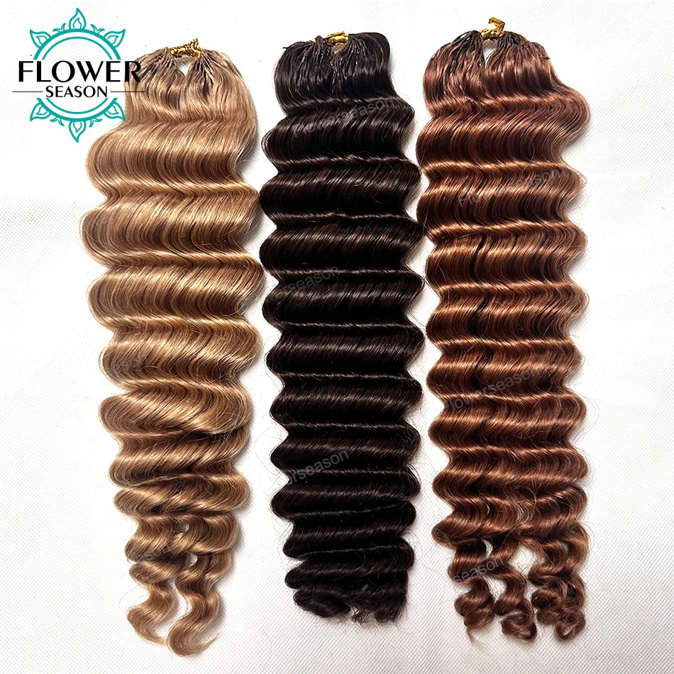 Deep Wave Feather Crochet Hair Extension Human Hair Knotless Pre-Separated Crochet Human Hair  Dark Brown Color #27 #30 Colored