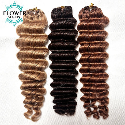Deep Wave Feather Crochet Hair Extension Human Hair Knotless Pre-Separated Crochet Human Hair  Dark Brown Color #27 #30 Colored