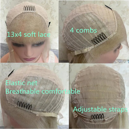 HD Lace Front Glueless Wig Platinum White Blonde Balayage Colored Wig Heat Resistant Luxury Human Hair Synthetic Blended Fiber