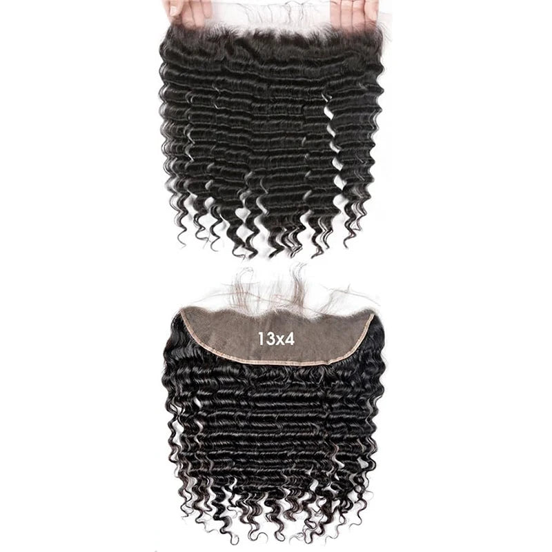 Deep Wave Hair 13X4 Lace Frontal Burmese Human Hair 8-20 Inch Preplucked 4x4 Transparent Lace Closure Human Hair 150% Density