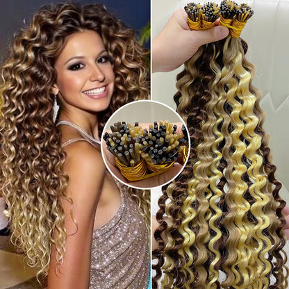 Deep Wave I Tip Hair Extensions 100%Human Hair Extensions Curly I Tip Double Drawn Bundles Microlink  Full Thick Ends Extensions