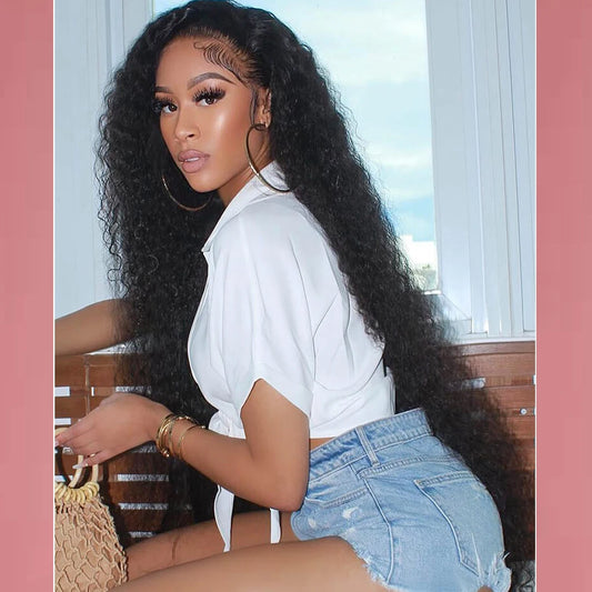 Human Hair Wigs For Women Brazilian 360 PrePlucked 13x4 Lace Glueless Kinky Curly Wigs 400 High Density 13x6 HD Lace Frontal Wig