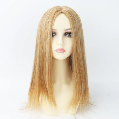 #27 Honey Blonde Human Hair Wig for Women 6x6inch Silk Top Wig with PU Around Real Virgin Hair Elastic Net Soft Medical Wig