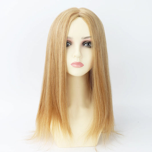 #27 Honey Blonde Human Hair Wig for Women 6x6inch Silk Top Wig with PU Around Real Virgin Hair Elastic Net Soft Medical Wig