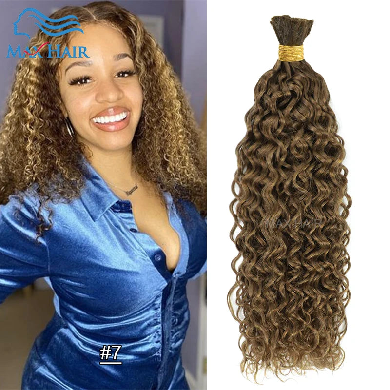 Curly Deep Wave Hair Bulks for Boho Braids 100% Human Hair Extensions No Weft Blonde Red 613 27-613 Vietnamese Hair 30inch
