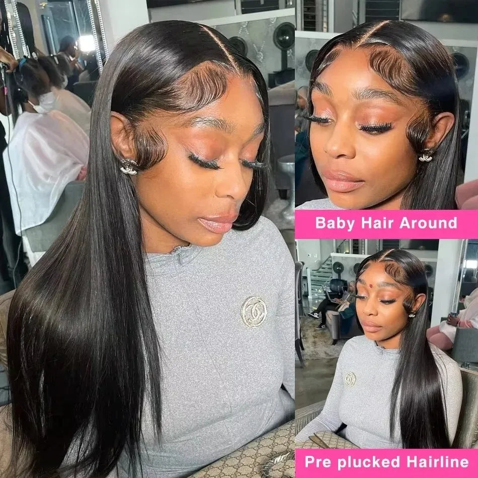 13x6 Bone Straight Human Hair Wigs 13x4 Brazilian HD Transparent Lace Front Wig Hd Full  HD Lace Human Hair Wig For Women 38Inch