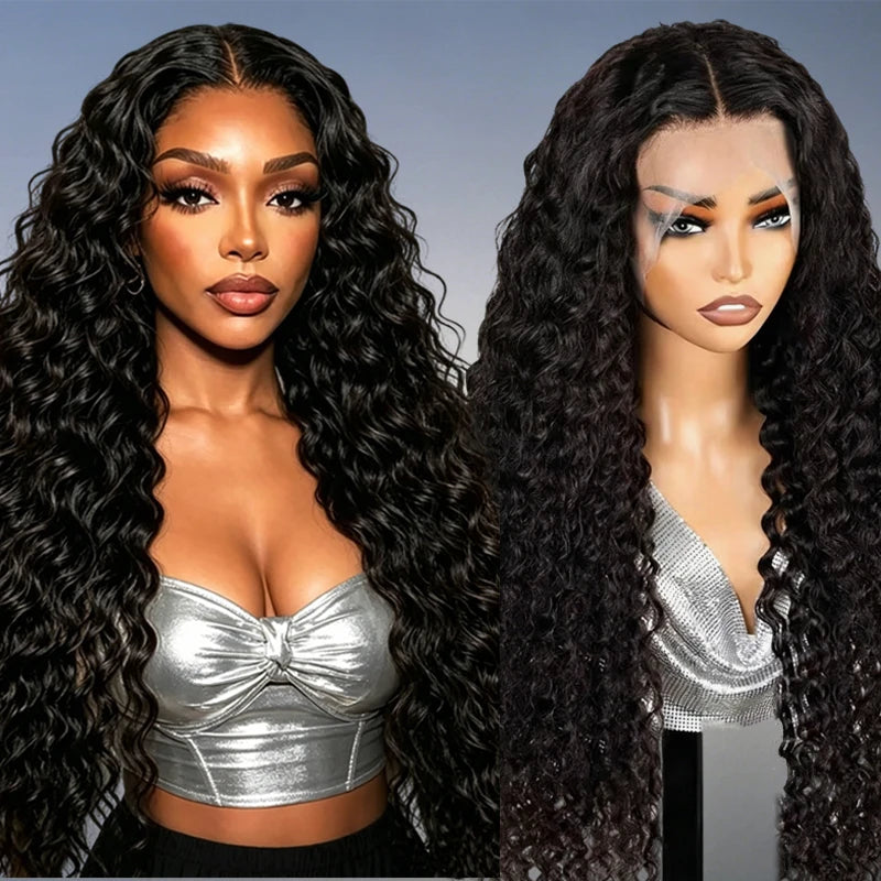 Karyssa Deep Wave 13x4 4x4 Hd Lace Frontal Wig Natural Hairline Pre Plucked Loose Curly Human Hair 220% Density For Women