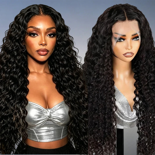 Karyssa Deep Wave 13x4 4x4 Hd Lace Frontal Wig Natural Hairline Pre Plucked Loose Curly Human Hair 220% Density For Women