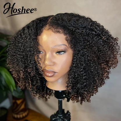 Ombre Brown Glueless Wigs Human Hair 250% Afro Curly Human Hair Wigs For Women Pre Plucked 13x4 Pre-Cut Lace Frontal Wig Virgin