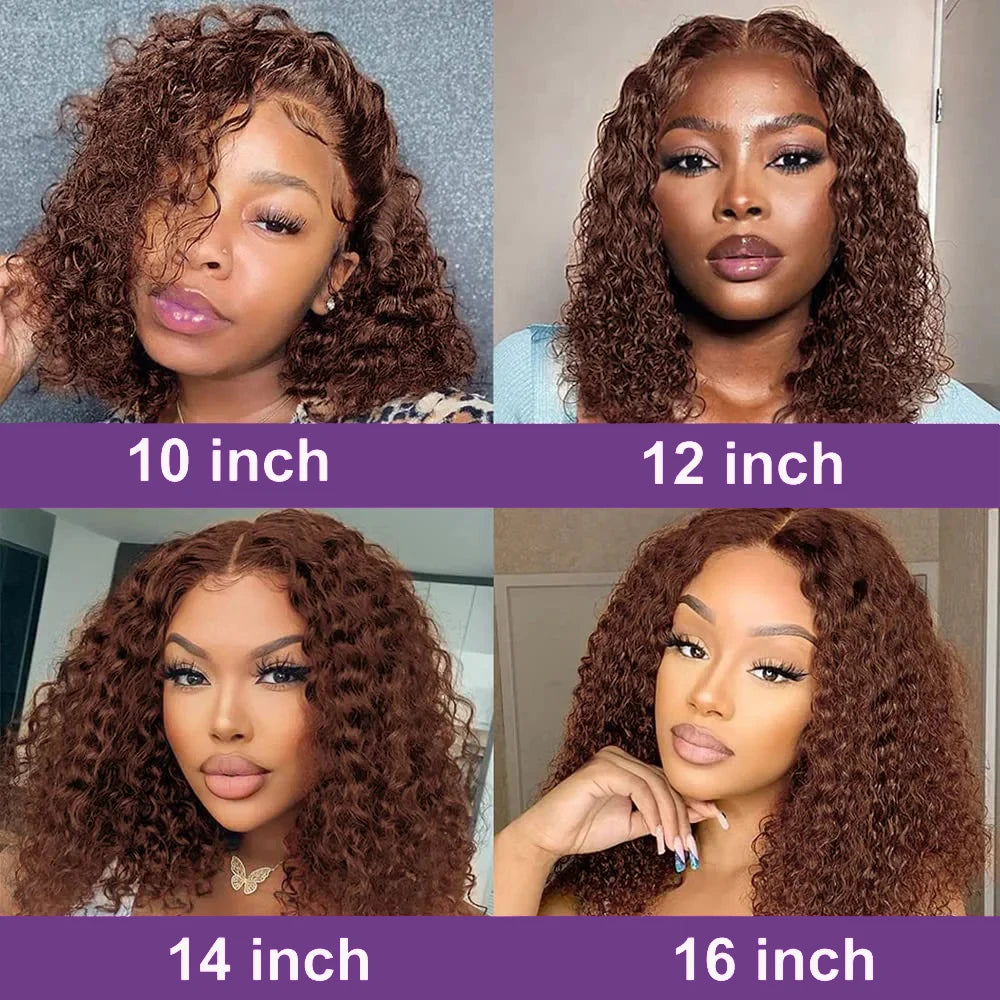 Dark Brown Short Bob Wigs Curly 13x4 Lace Frontal Human Hair Wigs 220% Density HD Transparent Lace Front Wig Colored #4 Lace Wig