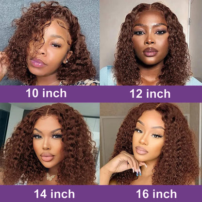 Dark Brown Short Bob Wigs Curly 13x4 Lace Frontal Human Hair Wigs 220% Density HD Transparent Lace Front Wig Colored #4 Lace Wig