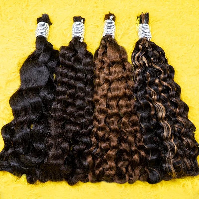 Curly Deep Wave Hair Bulks for Boho Braids 100% Human Hair Extensions No Weft Blonde Red 613 27-613 Vietnamese Hair 30inch