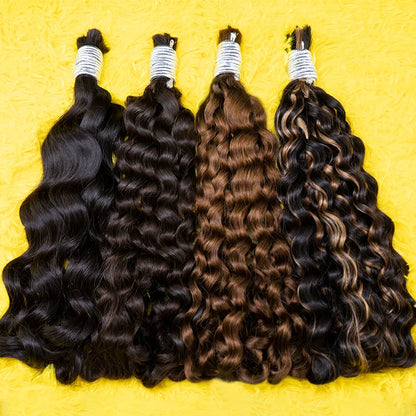Curly Deep Wave Hair Bulks for Boho Braids 100% Human Hair Extensions No Weft Blonde Red 613 27-613 Vietnamese Hair 30inch