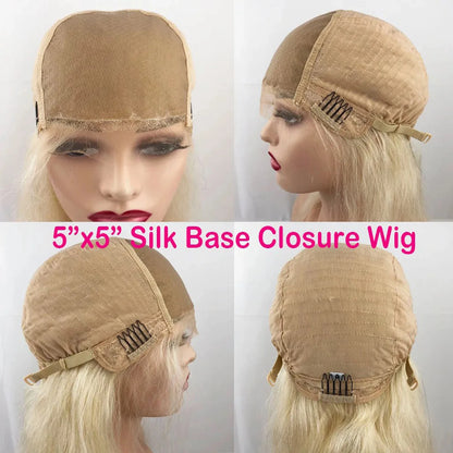 Deep Wave  613 Light Blonde Virgin Brazilian Human Hair Wig 5x5 Silk Top Closure Wig with Baby Hair Silk Base Curly Hair Wig