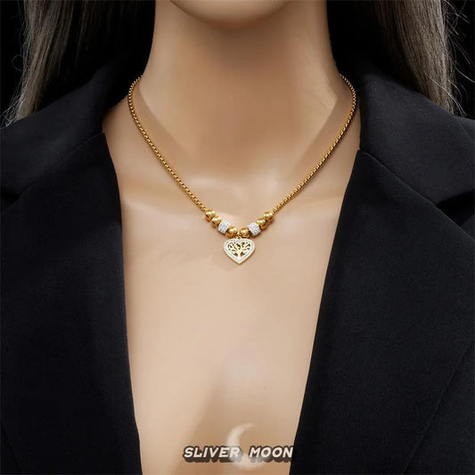 Women's European & American Style Necklace - Round Bead Clavicle Chain | Full Zircon Love Pendant, Elegant Jewelry