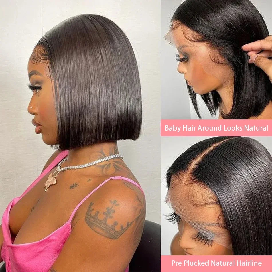 4x4 HD Lace Frontal Short Bob Wig Bone Straight Human Hair Wigs 100% 13x4 Lace Frontal Wig Real Pre Plucked Brazilian For Women