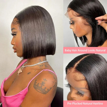 4x4 HD Lace Frontal Short Bob Wig Bone Straight Human Hair Wigs 100% 13x4 Lace Frontal Wig Real Pre Plucked Brazilian For Women
