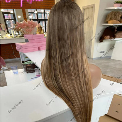 Light Brown Blonde 360 Full Lace Front Human Hair Wigs Highlighted Wig Silky Straight 100% Human Hair 13x6 HD Lace Frontal
