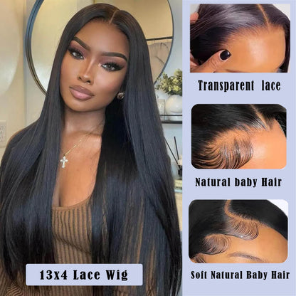 HD Transparent Lace Front Human Hair Wigs Bone Straight 13x4 13x6 Black Color Natural Looking 200 Density High Quality For Women