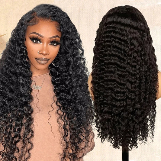 Karyssa Deep Wave 13x4 4x4 Hd Lace Frontal Wig Natural Hairline Pre Plucked Loose Curly Human Hair 220% Density For Women
