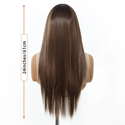 Topshe 30 Inch 13x6 HD Lace Front Wig Realistic Hand-Tied Pre-Plucked Hairline Long Straight Highlight Hair Wigs for Women