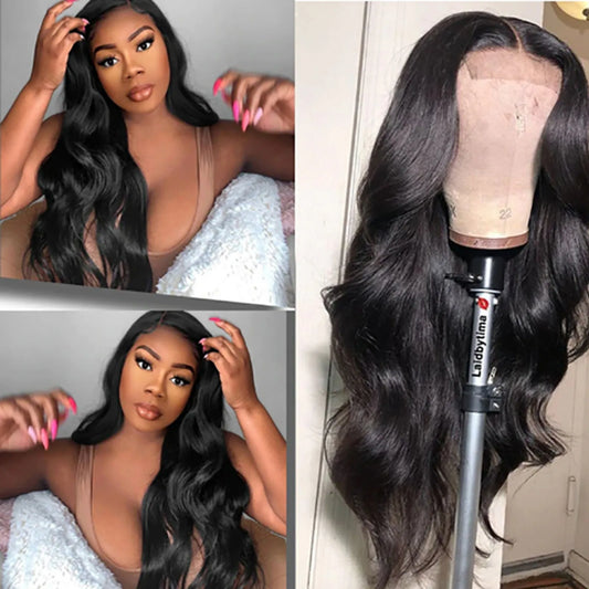 Premium Natural Black Wavy Synthetic Wig  for Women Middle Part Curly Natural Looking 22 Inch Long Full Volume