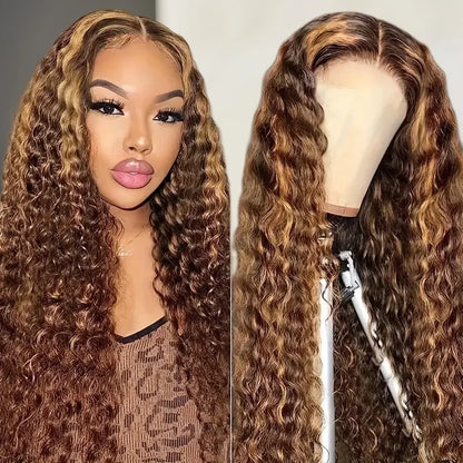 Deep Wave Wig, Middle Part, Machine-Woven Synthetic Hair, For Women