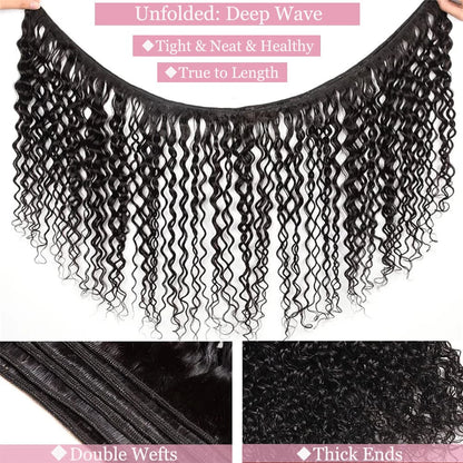 15A Deep Wave Bundles Human Hair 100% Real Human Hair Unprocessed Brazilian Virgin Hair Deep Wave Human Hair Weave Bundles