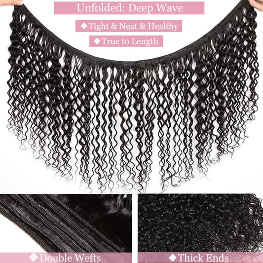 15A Deep Wave Bundles Human Hair 100% Real Human Hair Unprocessed Brazilian Virgin Hair Deep Wave Human Hair Weave Bundles
