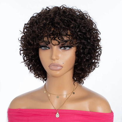 Short Curly Human Hair Wigs for Black Women 8 inch Short Curly Wigs for Black Women No Lace Front Human Hair Wigs (WIG P4/27)